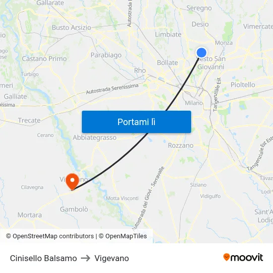 Cinisello Balsamo to Vigevano map