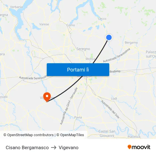 Cisano Bergamasco to Vigevano map