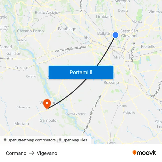 Cormano to Vigevano map