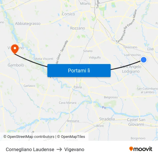 Cornegliano Laudense to Vigevano map