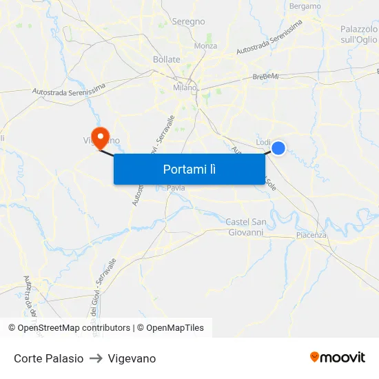 Corte Palasio to Vigevano map