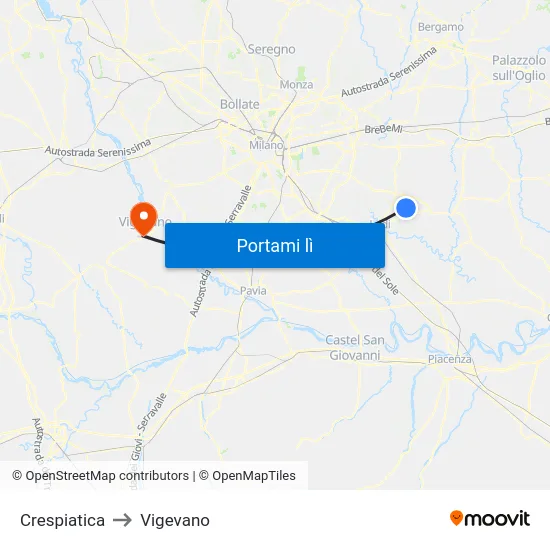 Crespiatica to Vigevano map