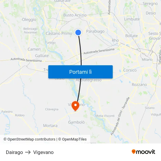Dairago to Vigevano map