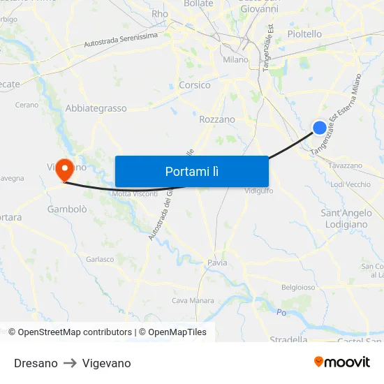 Dresano to Vigevano map