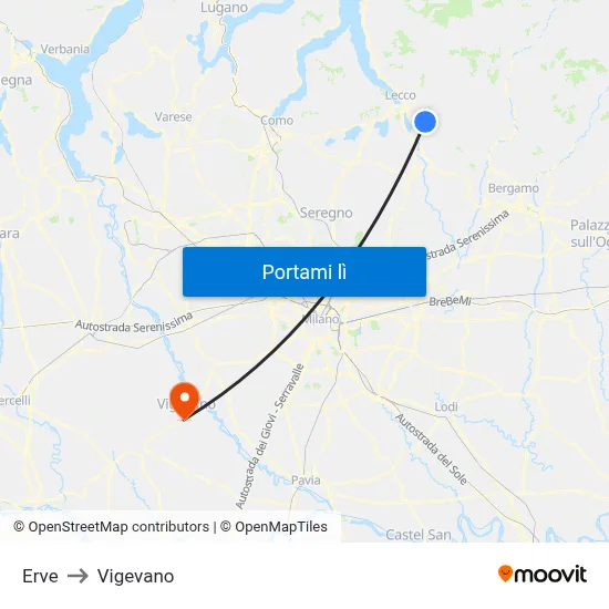 Erve to Vigevano map