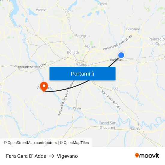 Fara Gera D' Adda to Vigevano map
