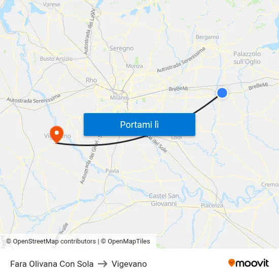 Fara Olivana Con Sola to Vigevano map