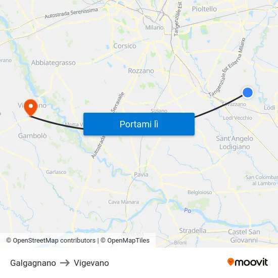 Galgagnano to Vigevano map
