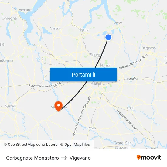 Garbagnate Monastero to Vigevano map