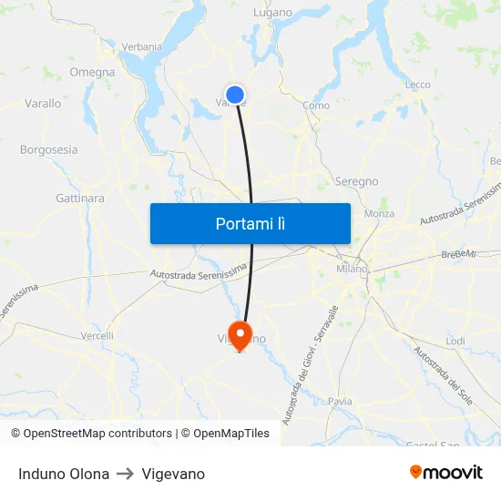 Induno Olona to Vigevano map