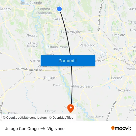 Jerago Con Orago to Vigevano map