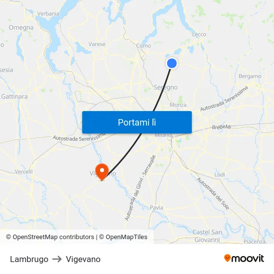 Lambrugo to Vigevano map