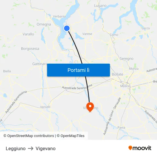 Leggiuno to Vigevano map