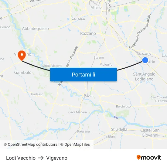 Lodi Vecchio to Vigevano map