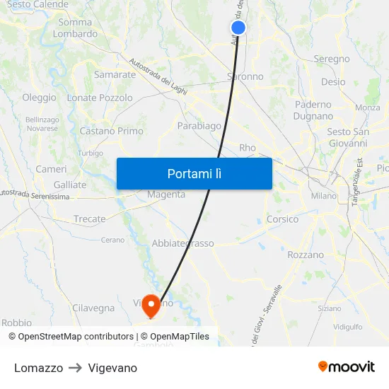 Lomazzo to Vigevano map