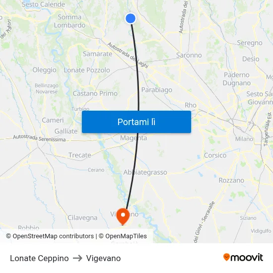 Lonate Ceppino to Vigevano map
