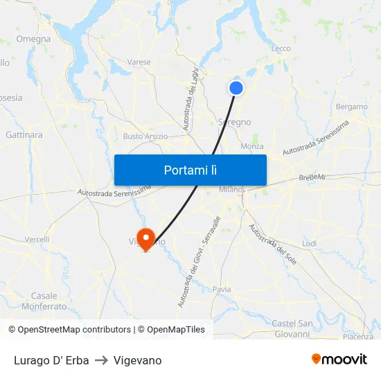 Lurago D' Erba to Vigevano map