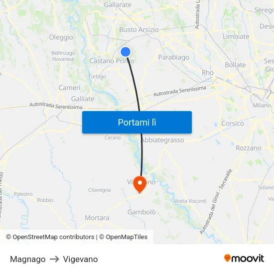 Magnago to Vigevano map