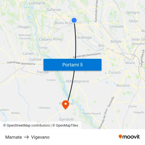 Marnate to Vigevano map