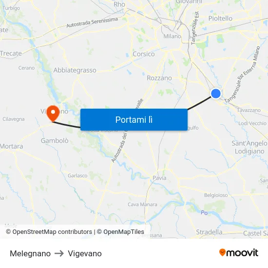 Melegnano to Vigevano map