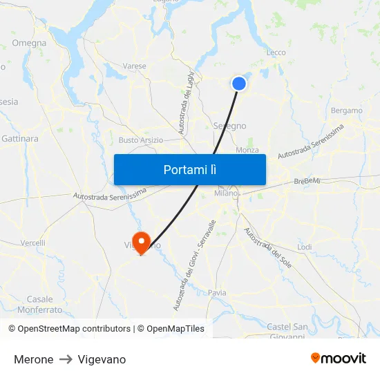 Merone to Vigevano map