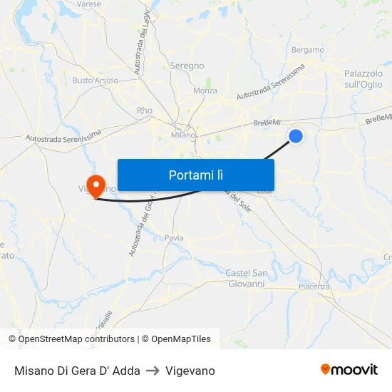 Misano Di Gera D' Adda to Vigevano map