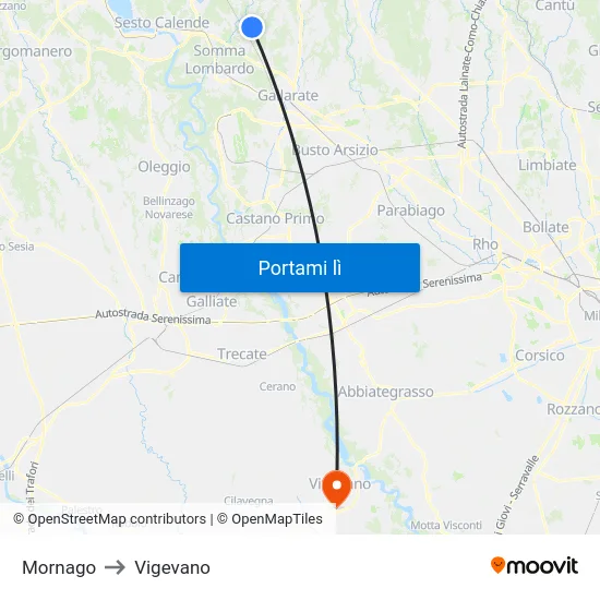 Mornago to Vigevano map