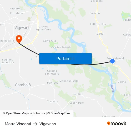 Motta Visconti to Vigevano map
