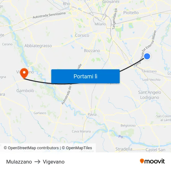 Mulazzano to Vigevano map