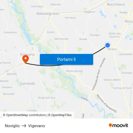 Noviglio to Vigevano map
