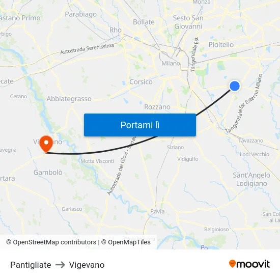 Pantigliate to Vigevano map