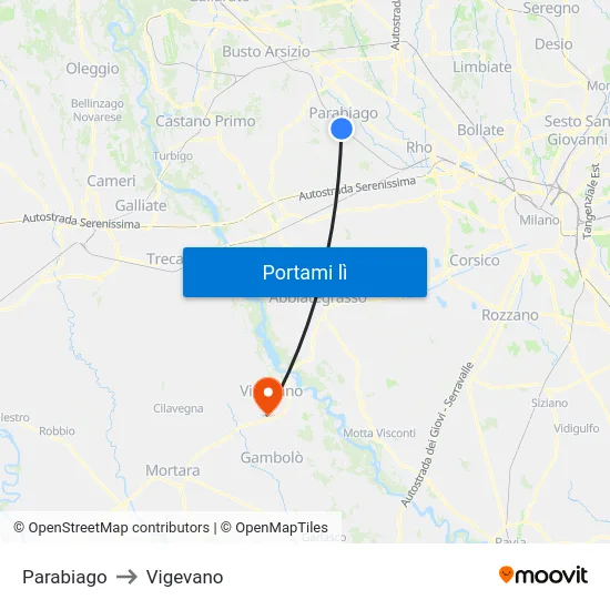 Parabiago to Vigevano map