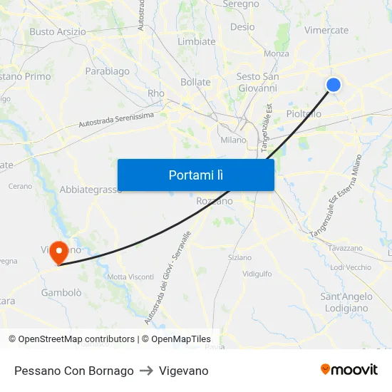 Pessano Con Bornago to Vigevano map