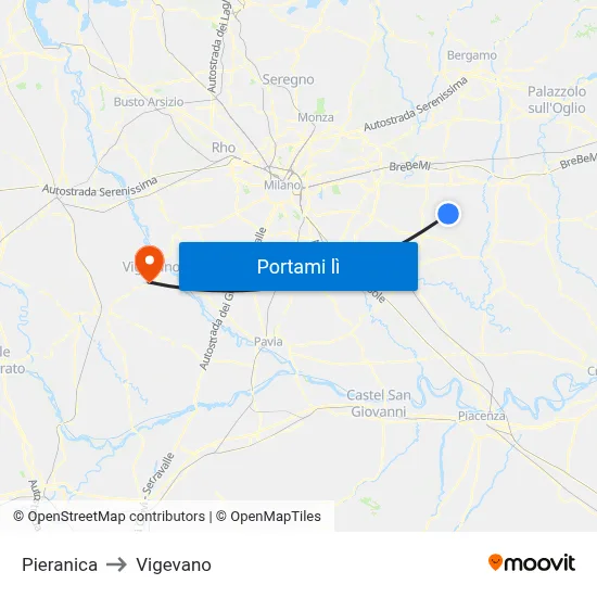 Pieranica to Vigevano map