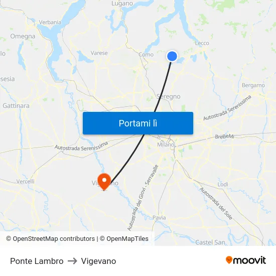 Ponte Lambro to Vigevano map