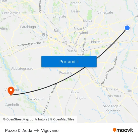 Pozzo D' Adda to Vigevano map