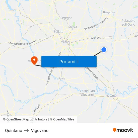 Quintano to Vigevano map