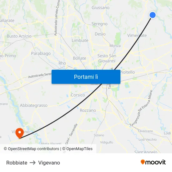 Robbiate to Vigevano map