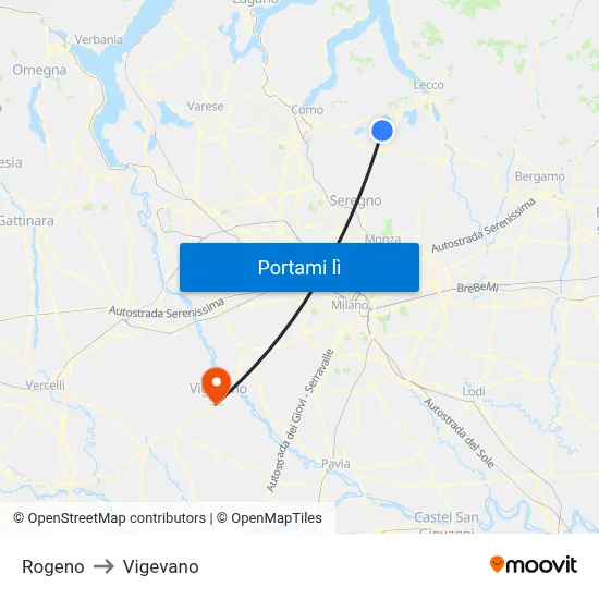 Rogeno to Vigevano map