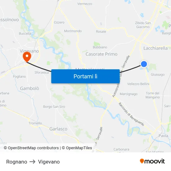 Rognano to Vigevano map