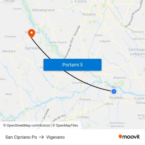 San Cipriano Po to Vigevano map