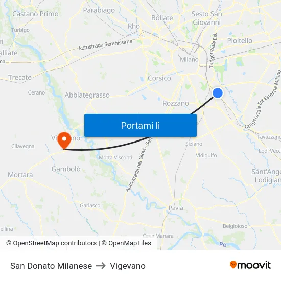 San Donato Milanese to Vigevano map