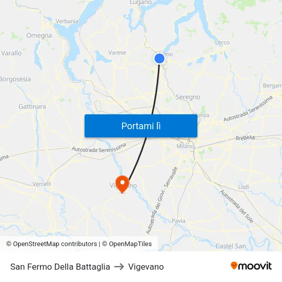 San Fermo Della Battaglia to Vigevano map
