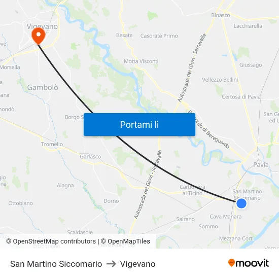 San Martino Siccomario to Vigevano map