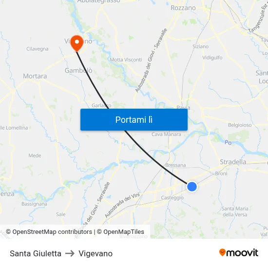 Santa Giuletta to Vigevano map