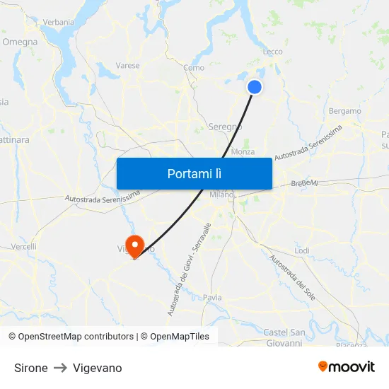 Sirone to Vigevano map