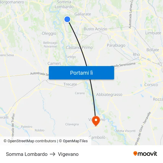 Somma Lombardo to Vigevano map