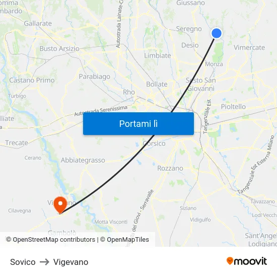Sovico to Vigevano map