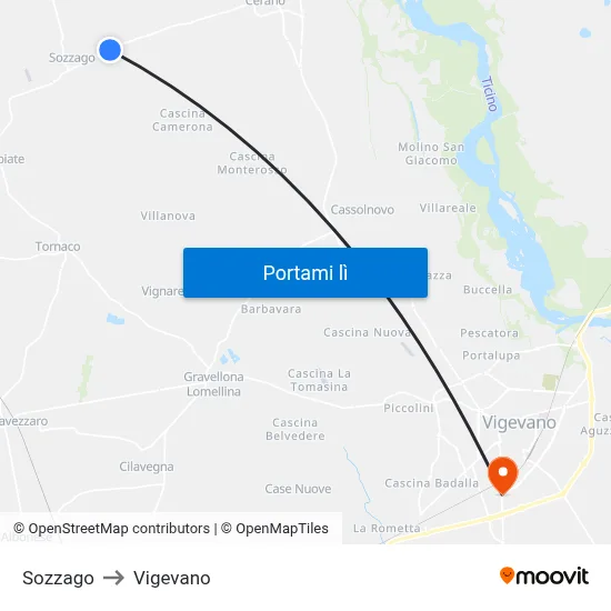 Sozzago to Vigevano map