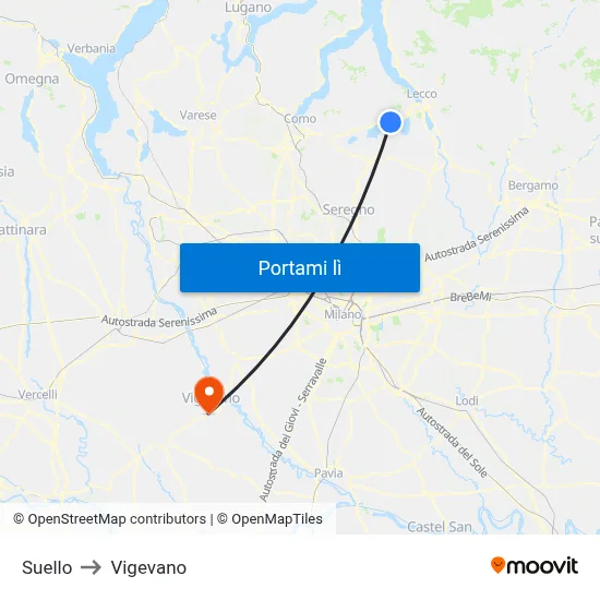 Suello to Vigevano map